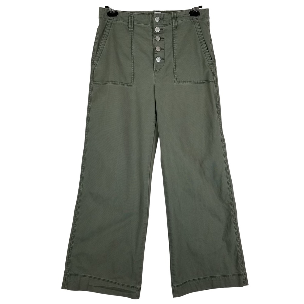Gap Wide Leg Pants Womens 8 Green High Rise‎ Button Fly Stretch Utility Chino